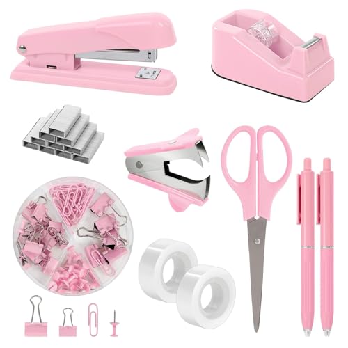 Pink Office Desk Accessories Set with Stapler and Tape Dispenser – SKYDUE