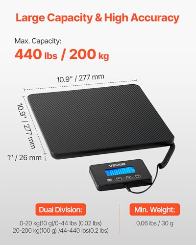 Digital Postal Scale 440 lbs with Tare, Hold, Dual Accuracy & LCD Display
