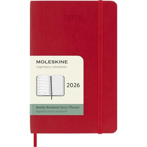 Moleskine Classic 12 Month 2026 Weekly Planner, Soft Cover, Pocket (3.5" x 5.5"), Scarlet Red, 144 pages