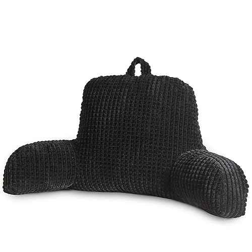 A Nice Night Reading Pillow Bed Wedge Large Adult Children Backrest with Arms Back Support for Sitting Up in Bed/Couch for Lounging Bedrest,Waffle Stereoscopic Design,Black