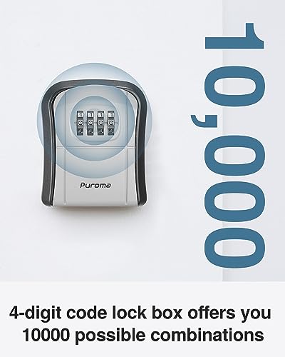 Puroma Wall-Mounted Key Lock Box Safe with Combination Code, Grey - Secure Home & Office Storage