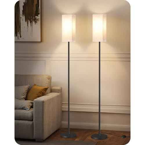 Set of 2 Floor Lamps for Living Room, Modern Tall Standing Lamps with Foot Switches, Bulb Not Included, 64.6'', for Living Room, Bedroom, Kids Room, ETL Listed, Beige and Black E07LDP205W1