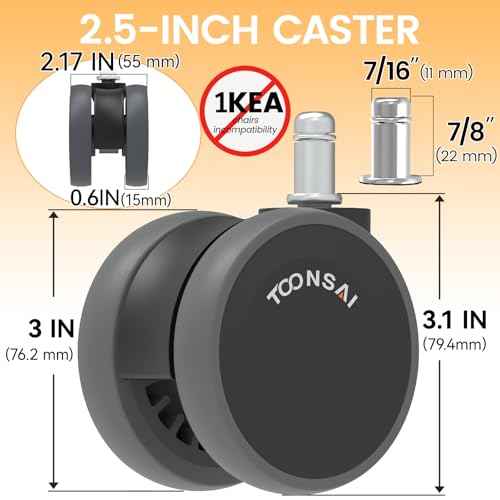 3 Inch Office Chair Wheels Replacement, (Stem 7/16-7/8) Set of 5 - Dual Wheel Heavy Duty 660LB Office Caster, Ultra Quiet Double Rubber-Like Wheel for Hardwood Floors and Carpets, Not for 1KEA Chairs
