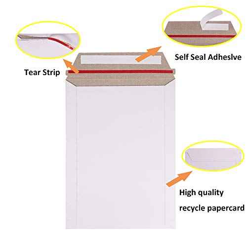100 Pack 9X12 inch Self Seal Photo Document Mailers Stay Flat White Cardboard Envelopes White Photography Mailersfor CD, Photos, Document