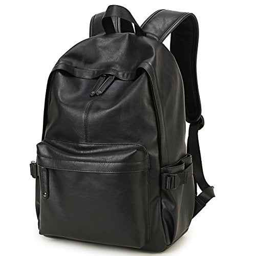 Baosha BP-08 Unisex PU Leather Computer Laptop Bag 15.6 inch Backpack Shoulder Bags Travel Hiking Rucksack Casual Daypack Black