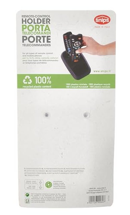 Snips Smartphone & Remote Holder - Remote Control Organiser - Caddy Black Color - Non-Slip - Recycled Plastic - Made in Italy - 0% BPA & Phthalate-Free