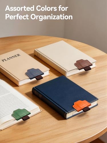 Tounee 4-Pack Magnetic Leather Bookmarks with Pen Loop - Slim Reading Page Markers for Bible, Journaling & Planners