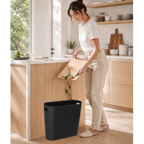 ROYFACC Black Slim 3.2 Gallon Plastic Trash Can with Handles, 2 Pack