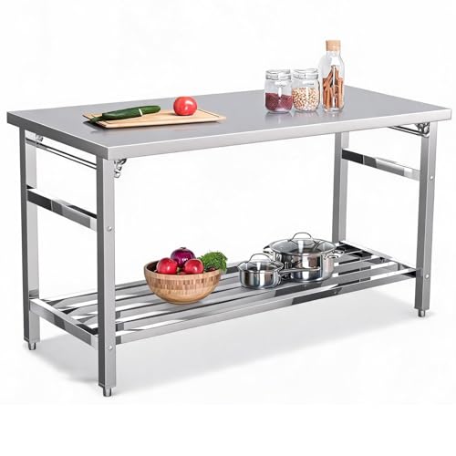 Garvee 60x24 Inch NSF Stainless Steel Folding Table, Heavy Duty 500lbs - 32'' Height