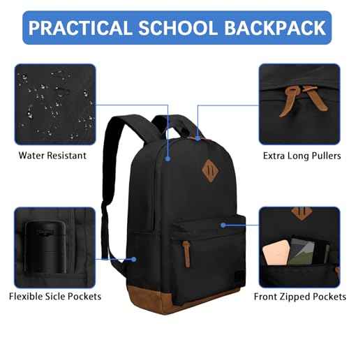 Goloni Classic Backpack with USB Charging Port,Water Resistant Anti-Theft Travel Backpack for Men & Women,Laptop Backpack,Fits 17.3 Inch Laptop,Black