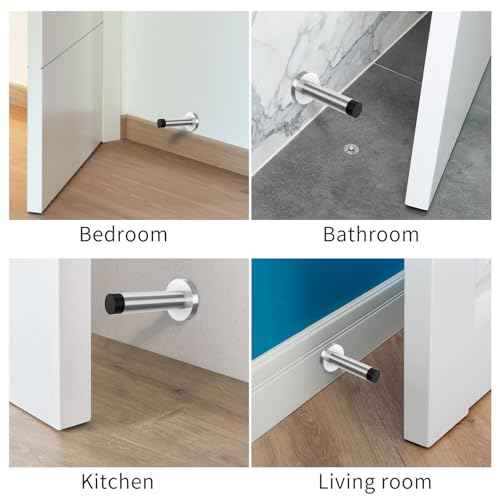 DOKU 10Pcs Door Stop, 3.5 Inch Heavy Duty 304 Stainless Steel Door Stopper with Rubber Tips Bumper, Wall Mounted Door Holder Protection Sound Dampening, Brushed Nickel
