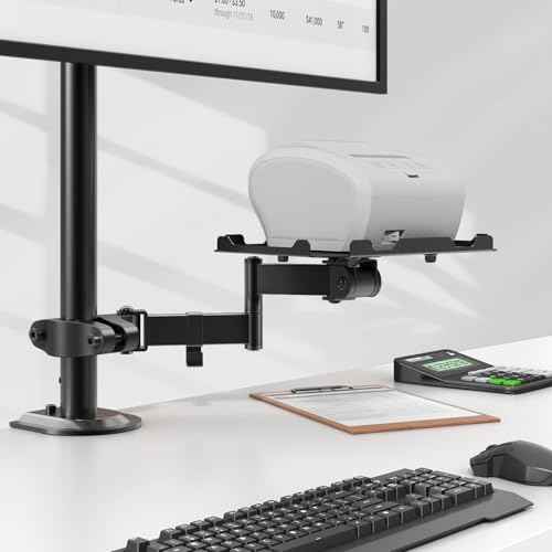 PUTORSEN Adjustable Pole Mount Printer Stand£¬Printer Pole Mount with 7.2x9.2 Inch Storage Tray for Thermal Printers, Full Motion Arm Holds 11 lbs, Fits 1.1-2.36 Inch Tube Diameters