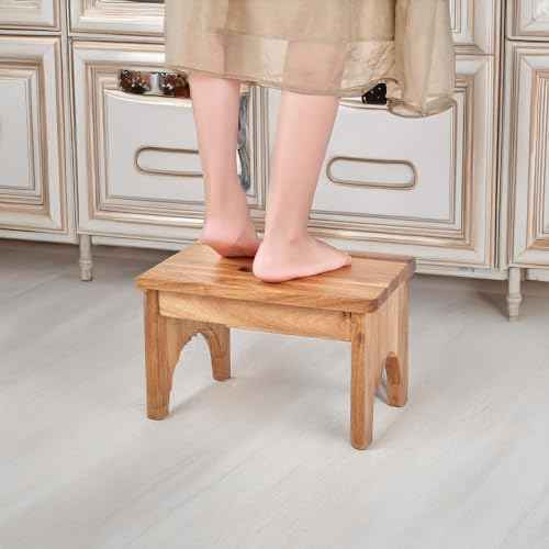 Wooden Step Stool, One Step Stools for Adults, 9'' Small Kitchen Stepping Stool,Heavy Duty Beside High Beds, Bedroom Foot Stool