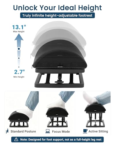Wikabex Step-to-Adjust Foot Rest | Infinite Height Range 2.7–13.1 in, Carbon Steel