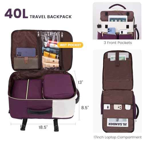 LOVEVOOK Travel Backpack, Carry On Backpack for Women, 40L Flight Approved Personal Item Backpack, Large Water Resistant Luggage Daypack with 3 Packing Cubes, fits 17inch Laptop, Beige-Purple-Black