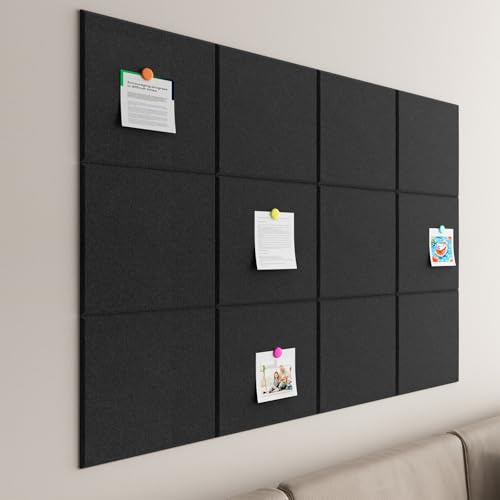 Large Cork Boards for Walls ? 48 x 36 Self Adhesive Felt Wall Tiles, Ideal for Office Black Bulletin Board, Easy to Install Pin Board Photo Board