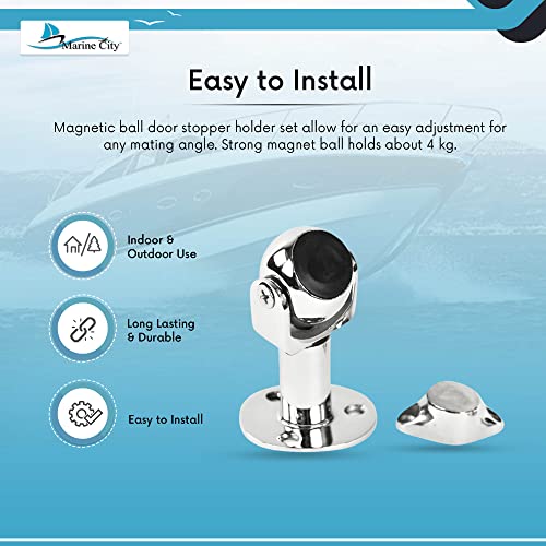MARINE CITY Magnetic Ball Door Window Stopper Set, 316 Stainless Steel, Corrosion-Resistant, Holds 4kg, Water-Resistant, Extendable 73mm-100mm, Ideal for Boats, Yachts, Ships