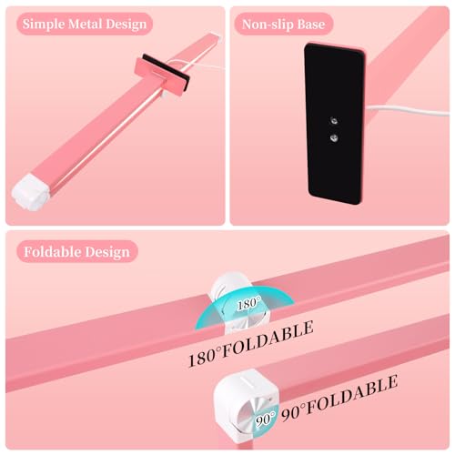 Half Moon Light for Nail Desk, 34.5In Foldable Square Nail Tech Lamp, 3000-6000K Dimmable Half Moon Nail Light for Manicure, Lash Eyelash Extension, Tattoo, Eyebrows, Crafts (Pink)