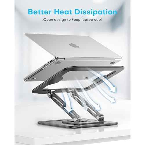 Adjustable Laptop Stand, Computer Stand with 360 Rotating Base, Ergonomic Laptop Riser Mount for Desk Foldable Protable Computer Desk Fits with MacBook Pro Air (10-16") - Black