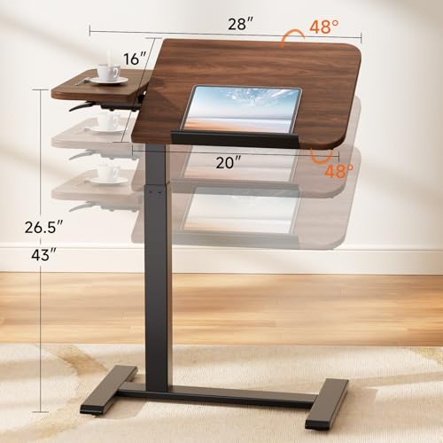 Walnut Tiltable Mobile Standing Desk with Pneumatic Height Adjustment & Wheels