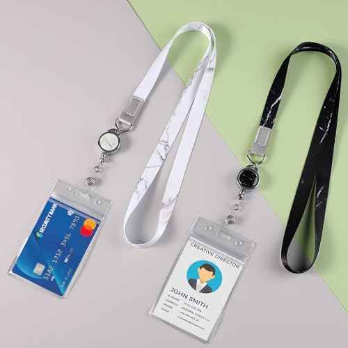 4 Pack Lanyards for Id Badges Retractable Badges Reels Marble Lanyard Teacher Lanyards with Waterproof Id Badge Holder for Cruise Ship Cards