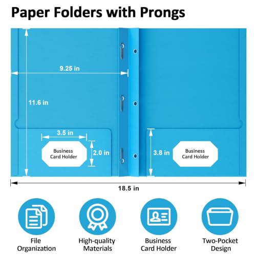 5 Pack Colorful Pocket Folders with Prongs - Letter Size, 2 Pockets & Card Holder