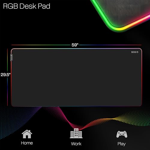 VIVO Large 60 x 30 inch Full Size Desk Pad with RGB Lighting for Office Ambience and Immersive Gaming, Oversized Mouse Pad Table Top Cover, 12 Color Modes, Non-Slip Base, Black, DESK-PAD60-30