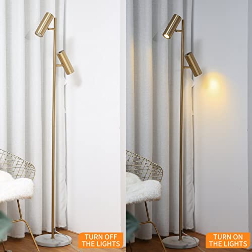 Hsyile Lighting KU300211 Cozy Elegant Modern Creative Bedroom & Living Room Floor Lamp,Tall Pole Uplight for Office - Brass Finish - Adjustable Tree Floor Lamp with 2 Lights