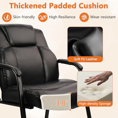 Big & Tall Leather Office Chair 500lb Capacity with Bonded PU Upholstery - No Wheels Reception Desk Chair