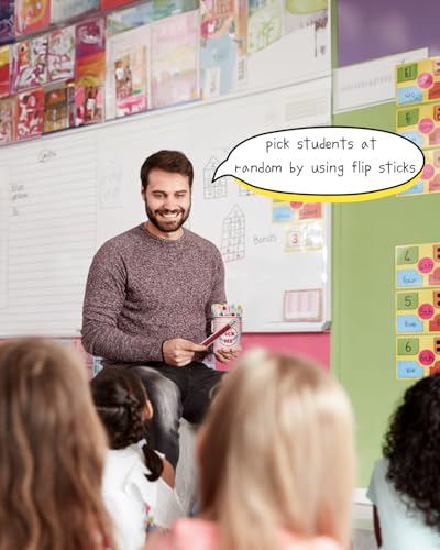 36 Pack Flip Name Sticks with Metal Storage Box for Classroom Management - Pencil Variation