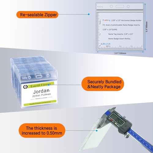 Fushing 300 Pcs Clear Plastic Horizontal Name Tag Badge ID Card Holders