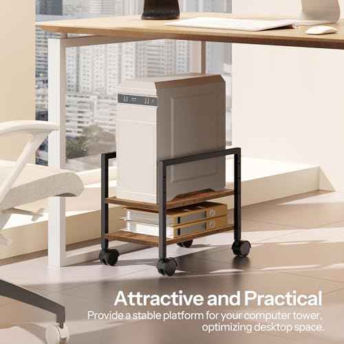 HOOBRO PC Stand, 2-Tier PC Tower Stand Fits Most Computer Towers, CPU Holder for Floor, Height Adjustable, CPU Stand with Wheels Under Desk, for Home Office, Rustic Brown and Black BF11CJ01