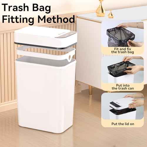 3 Pack Bathroom Trash Can 2.6 Gallon Small Touchless Automatic Motion Sensor Trash Cans Slim Waterproof Garbage Bin with Lid for Kitchen, Office, Bedroom White