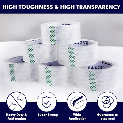 RAZCC Heavy Duty Packing Tape 36 Rolls 1.88" x 65 Yards Clear Dispenser Set