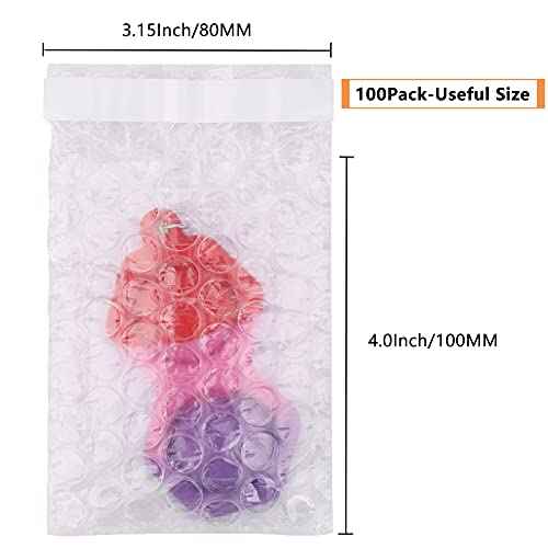 100Pack Small Bubble Out Bag Pouches 3.15" x 4" Self-Seal Bubble Pouches Bags, Double Walled Bubble Cushioning Bags, Self-Sealing Protective Wrap Cushioning Bags for Shipping, Packing, Moving