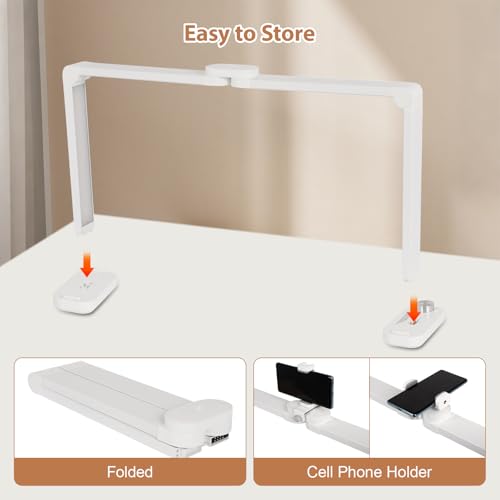 FAHKNS Large Half-Moon Light for Nail Desk, 34IN Foldable LED Lamp with Phone Holder, 3000-6000K Color Temperature Adjustment, 456 Light Beads, Nail Art, Tattooing, Reading, White