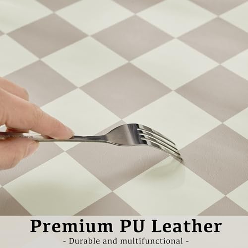 Ohocut Khaki Checkered Desk Mat 31.5 x 15.7 Inches Large PU Leather Office Desk Protector