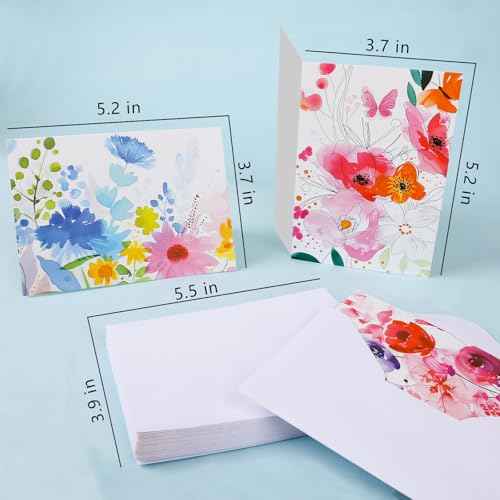 48 Pack Blank Cards and Envelopes, Watercolor Flowers Blank Greeting Cards, Blank Cards for All Occasion
