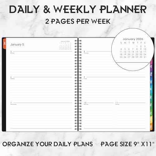 2026 Planner- 2026 Weekly and Monthly Planner, A4(8.9" x 11.2"), Jan. 2026 - Dec. 2026, Storage Pocket, Daily Agenda Book, College Organizer Notebook, Teacher Student Planning Book with Tabs, Enterprise