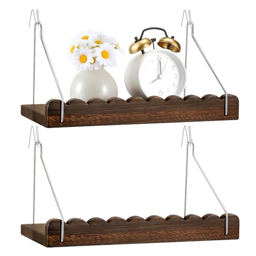 AceOrbit 2 Pack Wooden Wall Cubicle Shelves with Hooks - Dark Brown Office Organizer