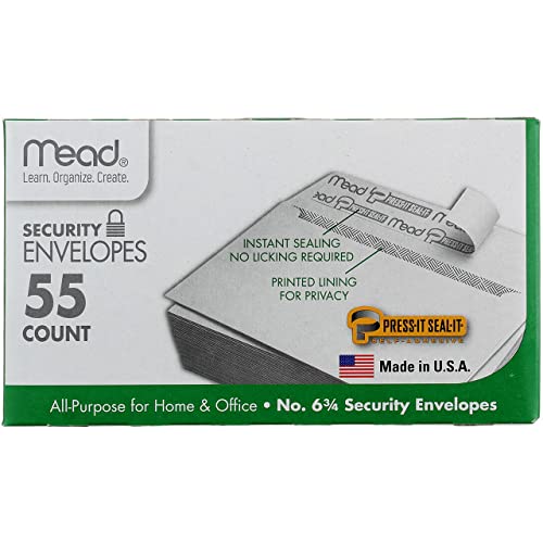 Mead #6-3/4 Press-It Seal-It Security Envelopes 3.625 x 6.5 in. 55 Pack