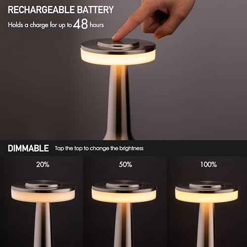 O¡¯Bright Portable LED Table Lamp with Touch Sensor, 3-Levels Brightness, Rechargeable Battery Up to 48 Hours Usage, Night Light for Kids Nursery, Nightstand Lamp, Bedside Lamp (Silver)