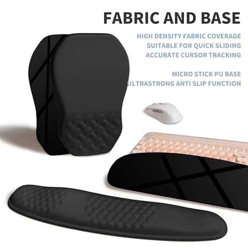 2-in-1 Ergonomic Set, Wave Keyboard Wrist Rest and Massage Slope Mouse Pad Wrist Support, Rebound Memory Foam for Relieve Carpal Tunnel Syndrome and Wrist Pain (Black)