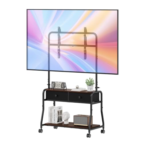Rolling TV Stand with Mount for 32–65 Inch TVs – Mobile TV Cart with Wheels, Adjustable Height, Storage Shelf & Drawer