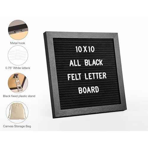 Black Felt Letter Board with 294 Changeable Letters&Numbers, 10¡±x10¡± Message Board Letter Sign Board in Black Frame with Stand and Canvas bag for Announcement&Notification