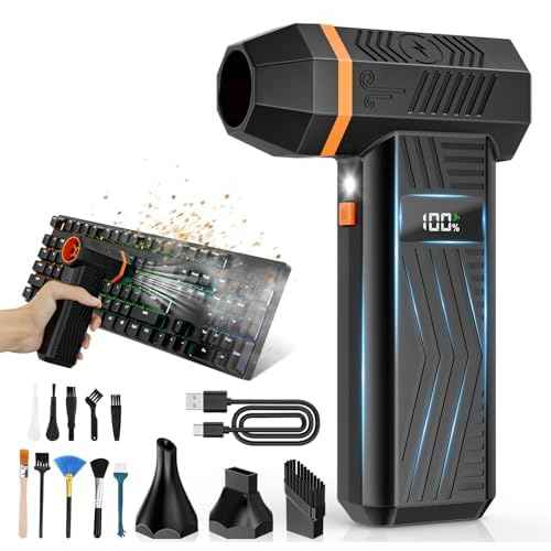 EVEAGE Compressed Air Duster, 180000RPM 4-Gear Adjustable Electric Air Duster with Display Screen & LED Light, 5000mAh Rechargeable Cordless Air Blower for Keyboard/PC/Car/Home Cleaning Reusable