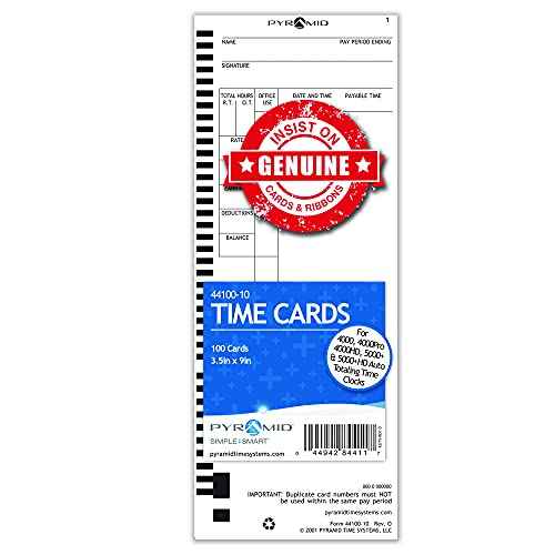 Pyramid Time Systems, 44100-10PK5, 500 Count Genuine and Authentic Time Cards for 4000, 4000Pro, 4000ProK and 5000 Series Time Clocks from Pyramid, Time Cards, White, 3.5 by 9 inches