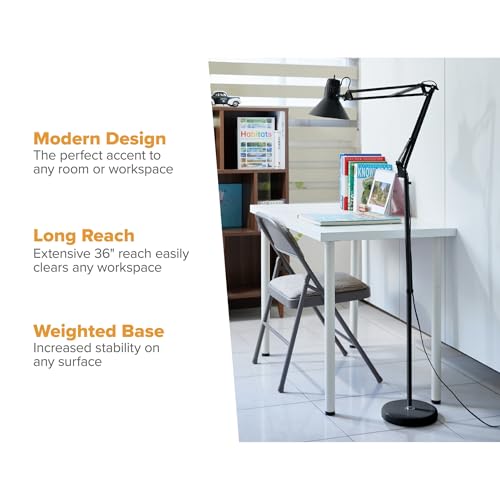 Bostitch Office VLF100F Swing Arm Metal Floor Lamp, 72" Tall with Multi-Joint Adjustment, Includes Replaceable LED Bulb (VLF), Black