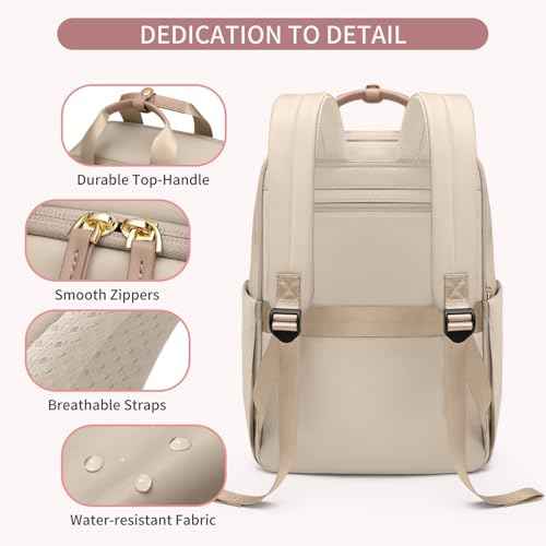 Laptop Backpack for Women Carry On Backpack Travel Backpack with Laptop Compartment for Work Travel Business Fit 16 Inch Notebook, Apricot