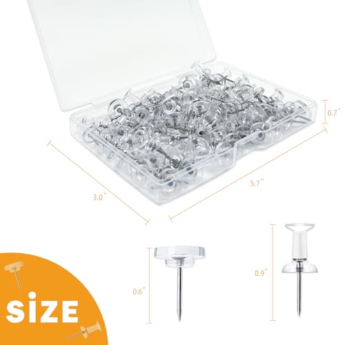 100-Pack Clear Push Pins & Flat-Head Tacks with Storage Box for Cork Boards – Office & Classroom